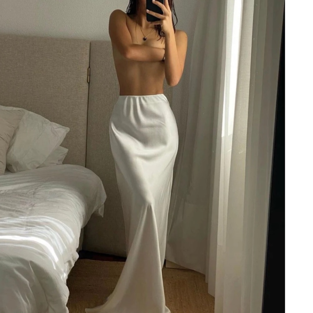 White silk maxi skirt